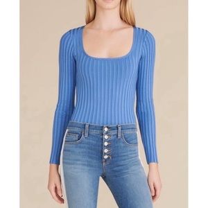 Veronica Beard Blue Ribbed Long Sleeve Clara Pullover